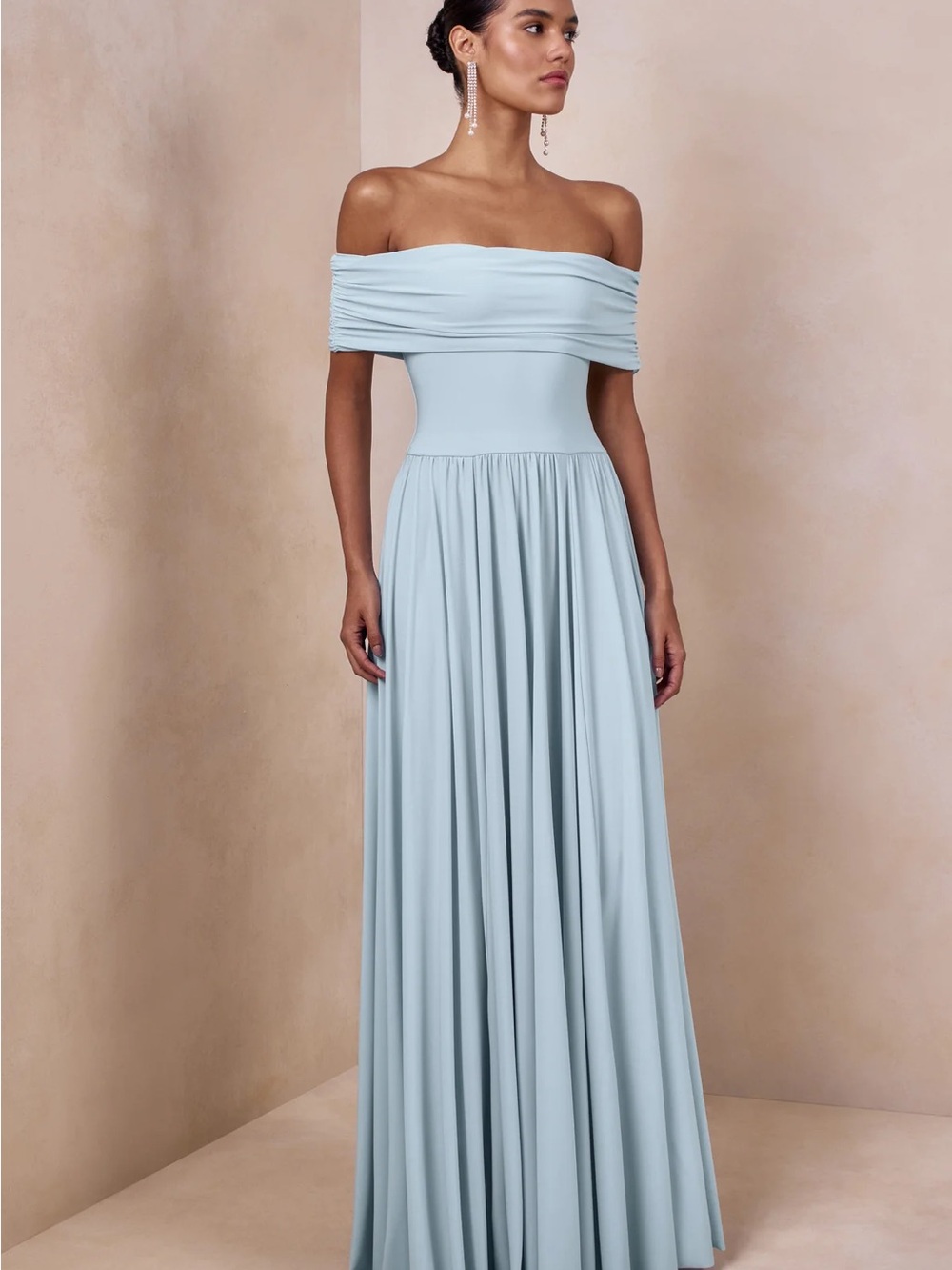CINDIE Powder Blue Bardot-Neck Maxi Dress